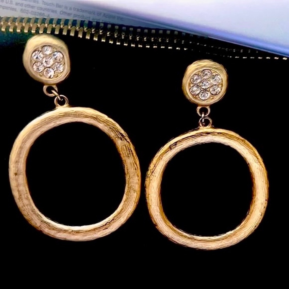 pair of gorgeous large statement hoop dangle earrings - like new